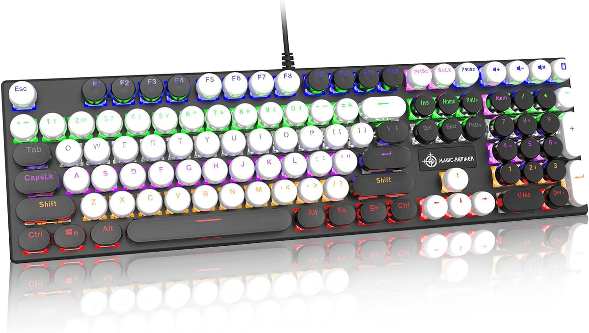 Teclado mecánico retro con cable para juegos, estilo máquina de esc...