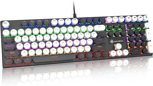 Teclado mecánico retro con cable para juegos, estilo máquina de esc...