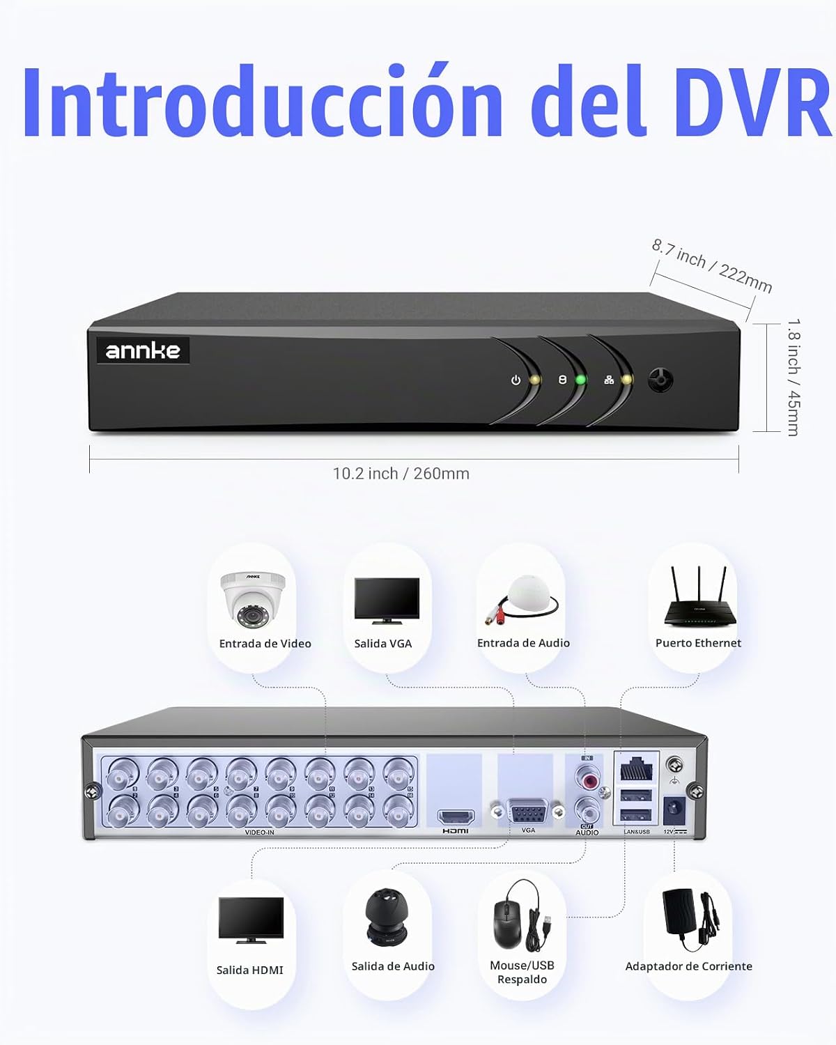 ANNKE Grabadora de video de seguridad de 5MP Lite de 16 canales con...