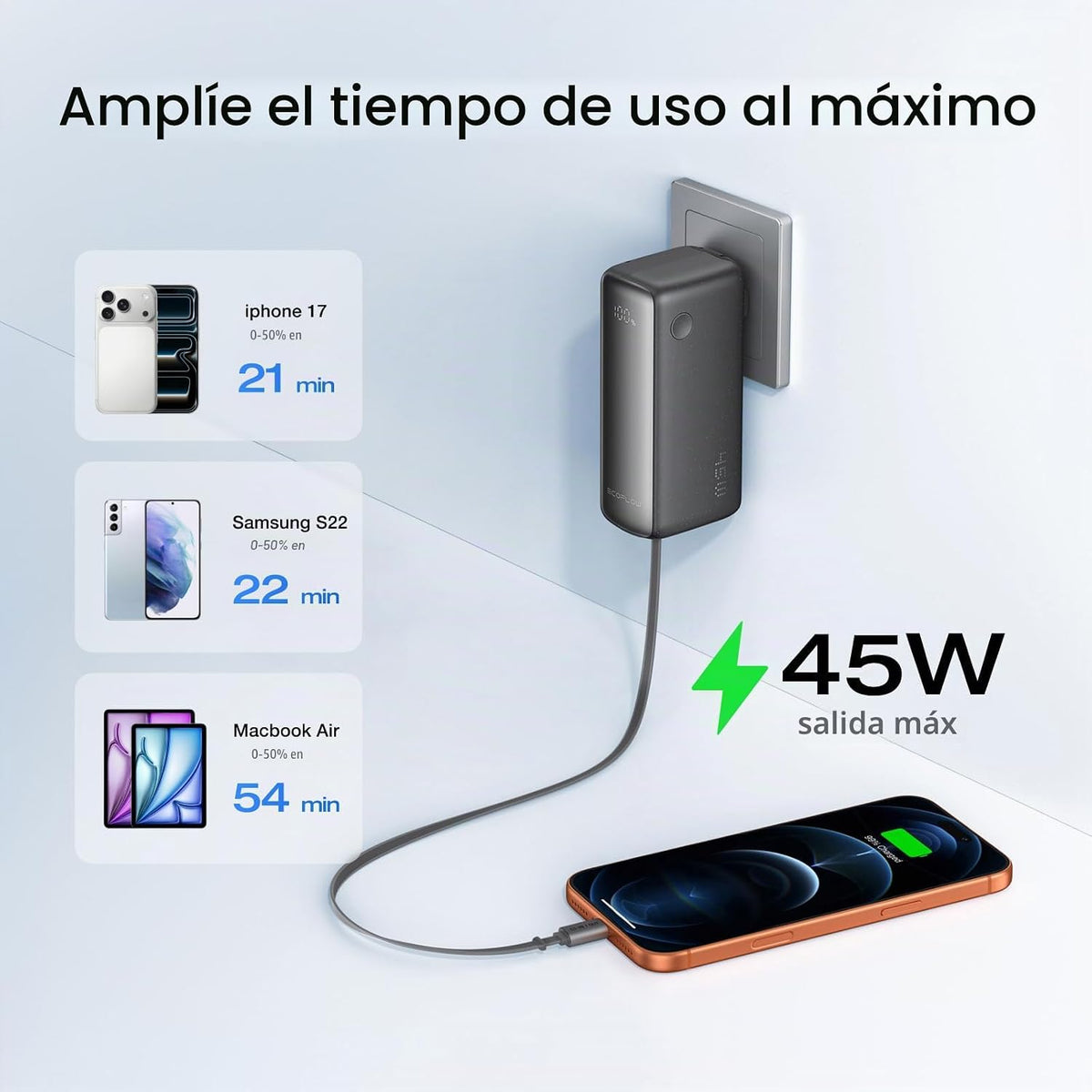 EF ECOFLOW Rapid - Cargador portátil 3 en 1 de 45 W con enchufe de...