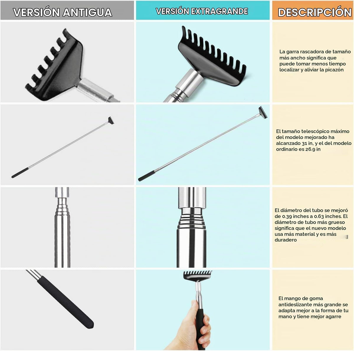 Rascador de espalda extensible portátil de gran tamaño, herramienta...
