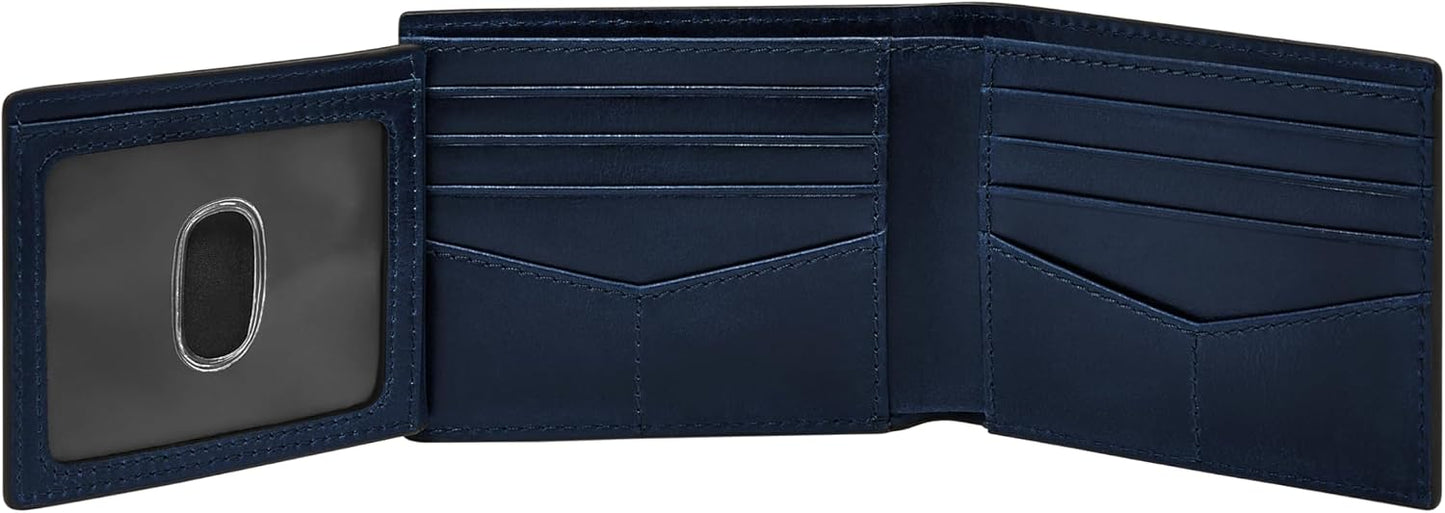 Fossil Derrick - Cartera plegable de piel con bloqueo RFID y ventan...