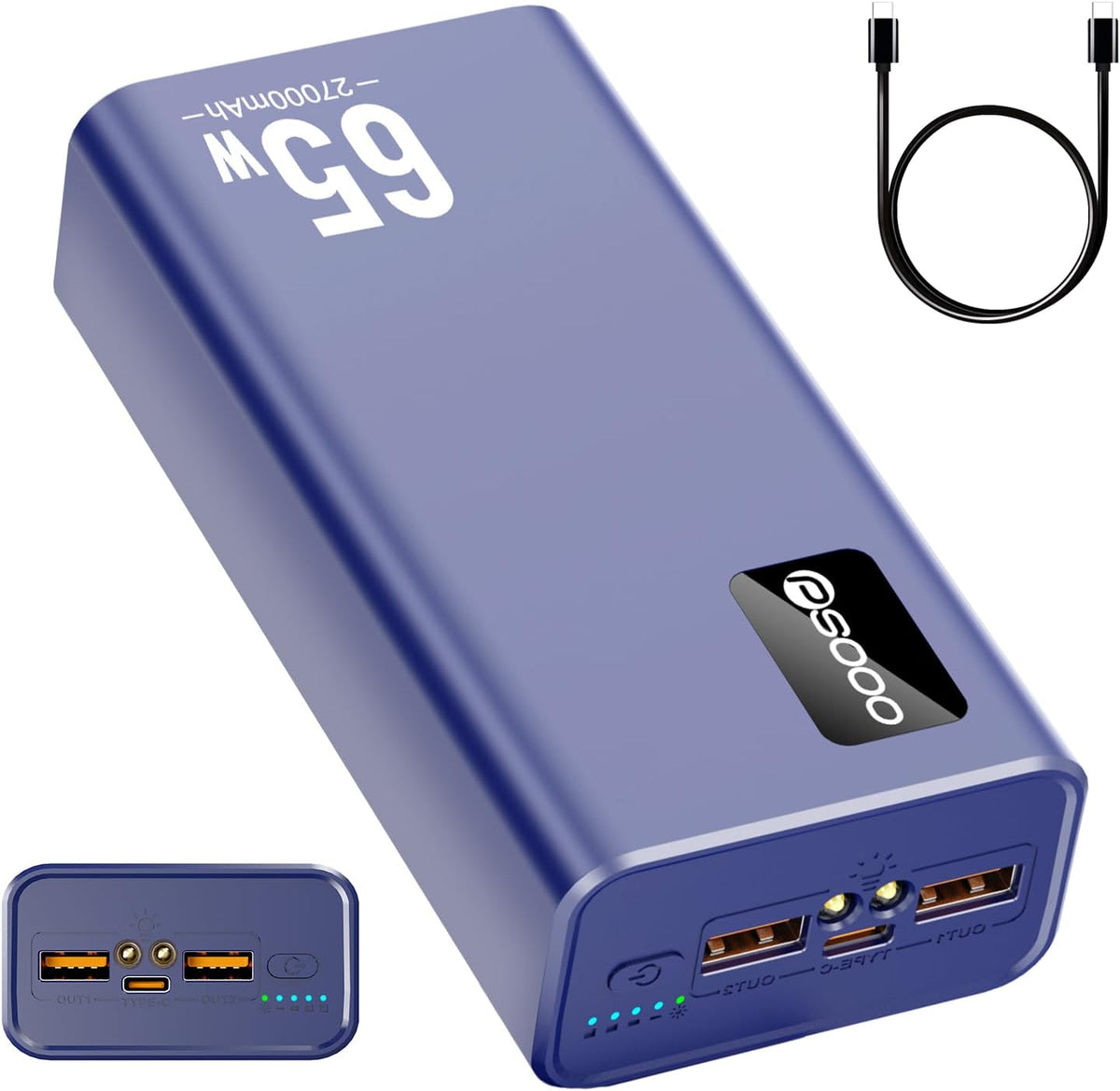 PSOOO Cargador portátil de 27000 mAh 65 W PD de carga rápida, bater...