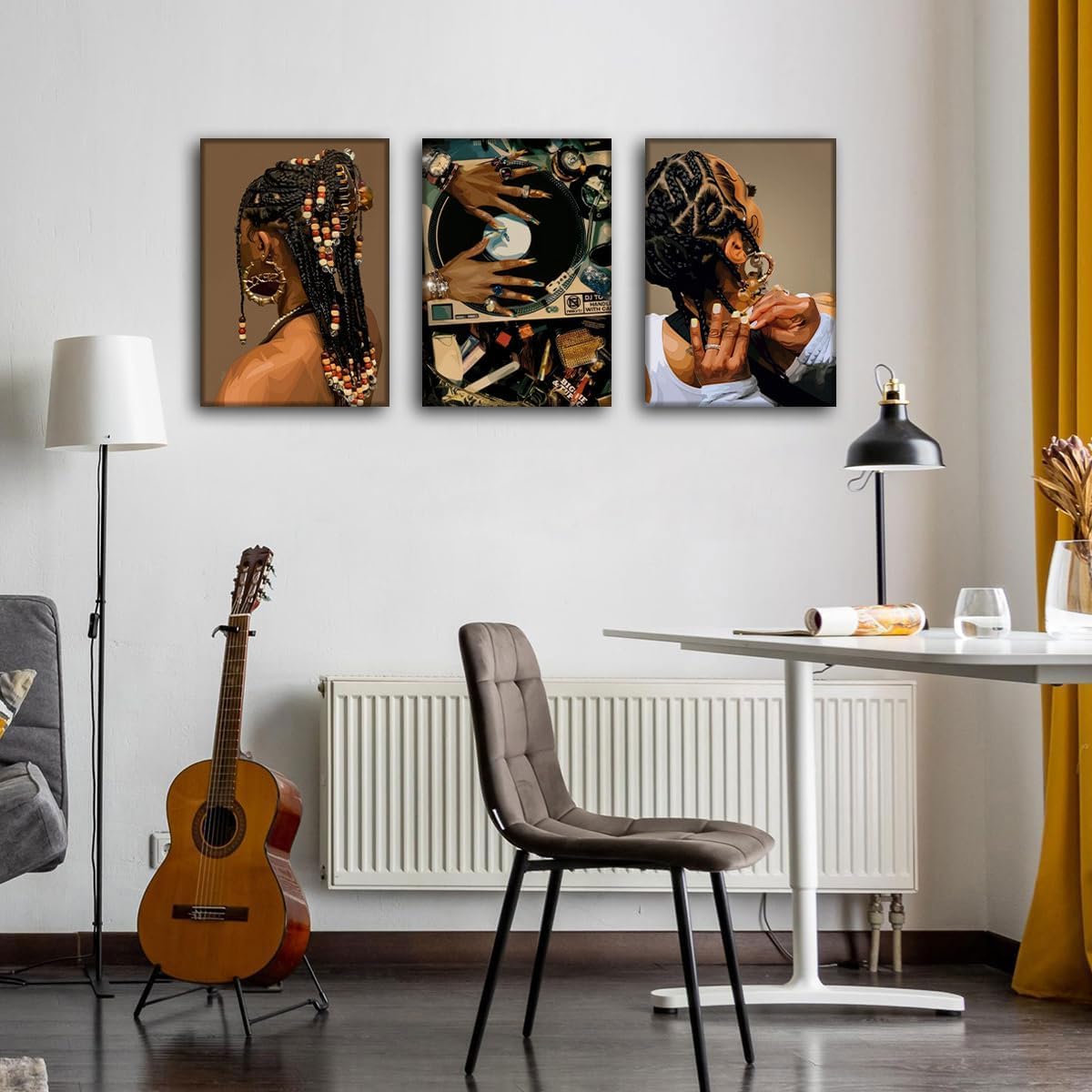 3 piezas de lienzo enmarcado de mujer negra, arte de pared de mujer...