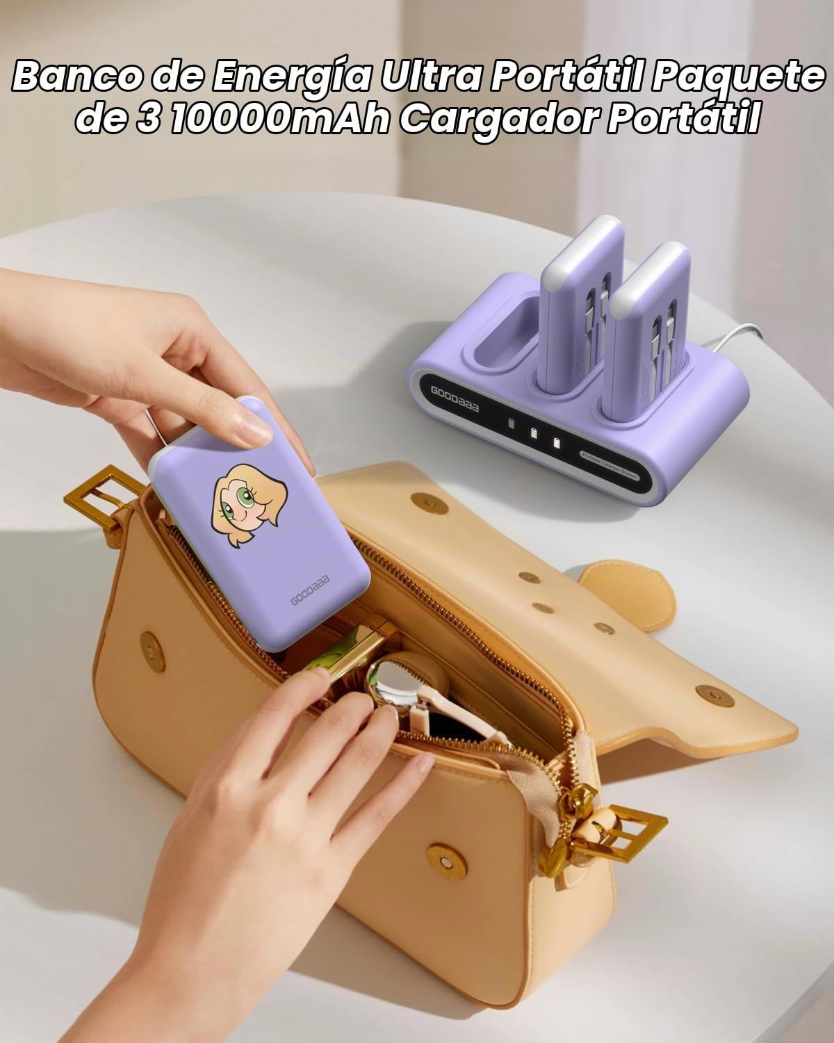 GOODaaa Cargador portátil, paquete de 3 cables integrados de banco...