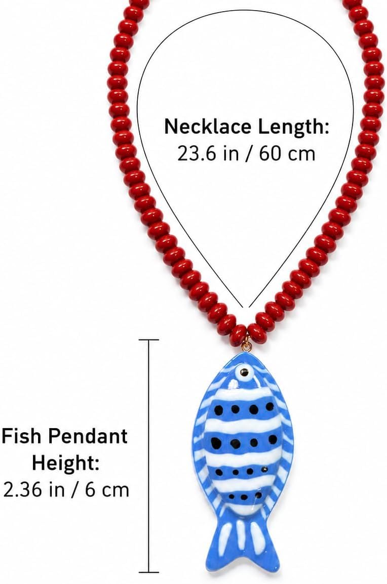 YANCHUN Collar de pez para mujer, collar con cuentas rojas y azules...