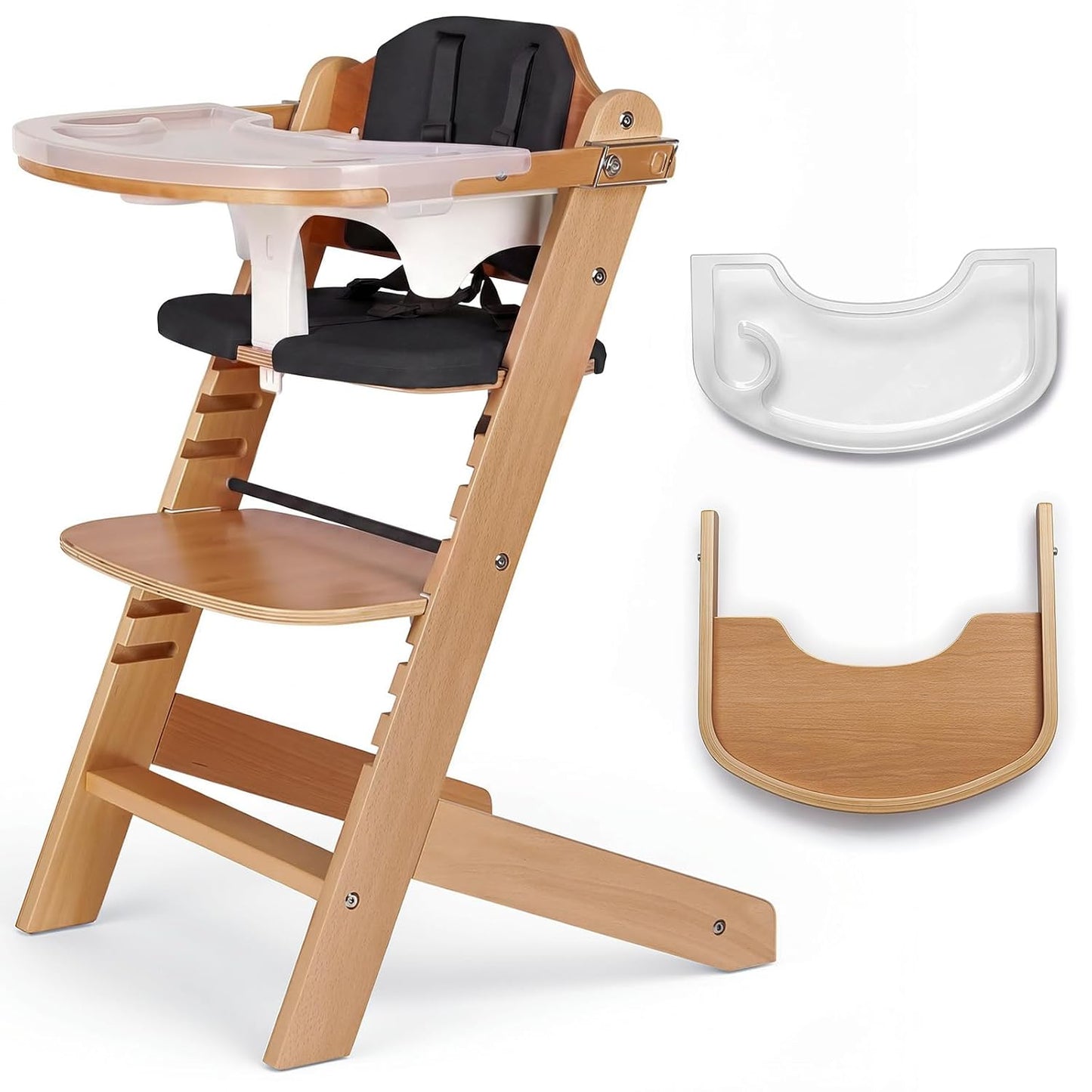 Cowiewie Trona de madera natural para bebé con bandeja ajustable y...