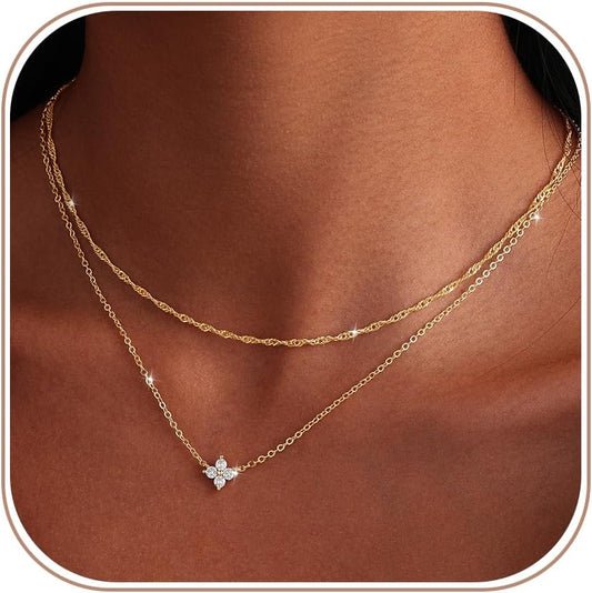 MIDEEO Collares en capas de oro para mujer, chapado en oro de 14 qu...