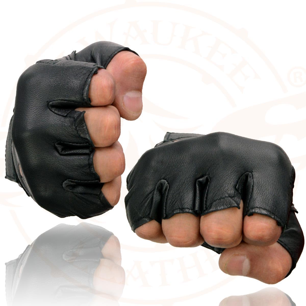 Milwaukee Leather SH216 - Guantes sin dedos de cuero negro con palm...