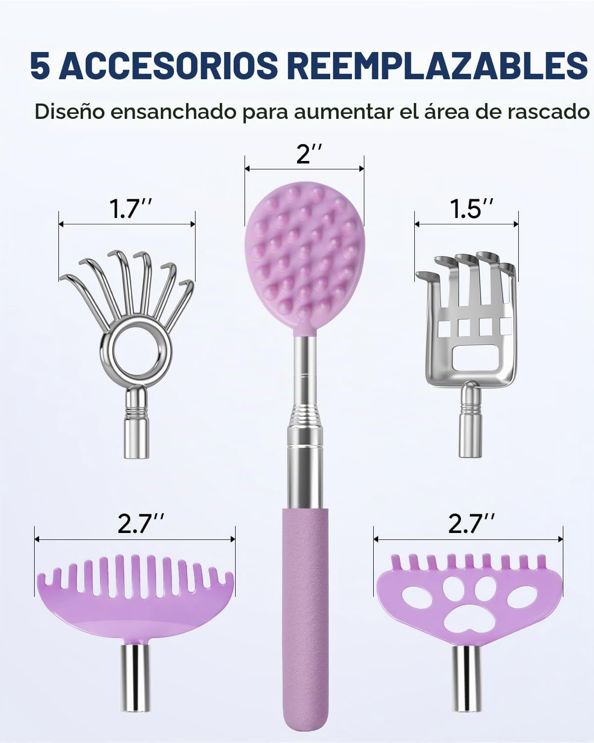 Gelibo Rascador telescópico de espalda con 5 cabezas desmontables,...
