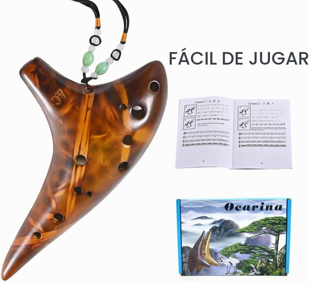 Ocarina, 12 agujeros, Do Alto, ocarinas de cerámica con libro de ca...