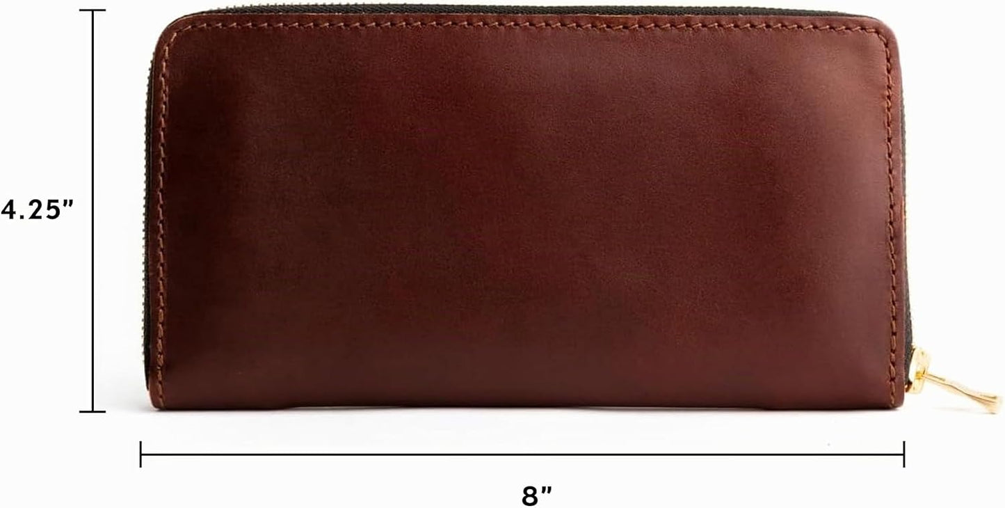 Portland Leather Goods Cartera con cremallera de acordeón para muje...