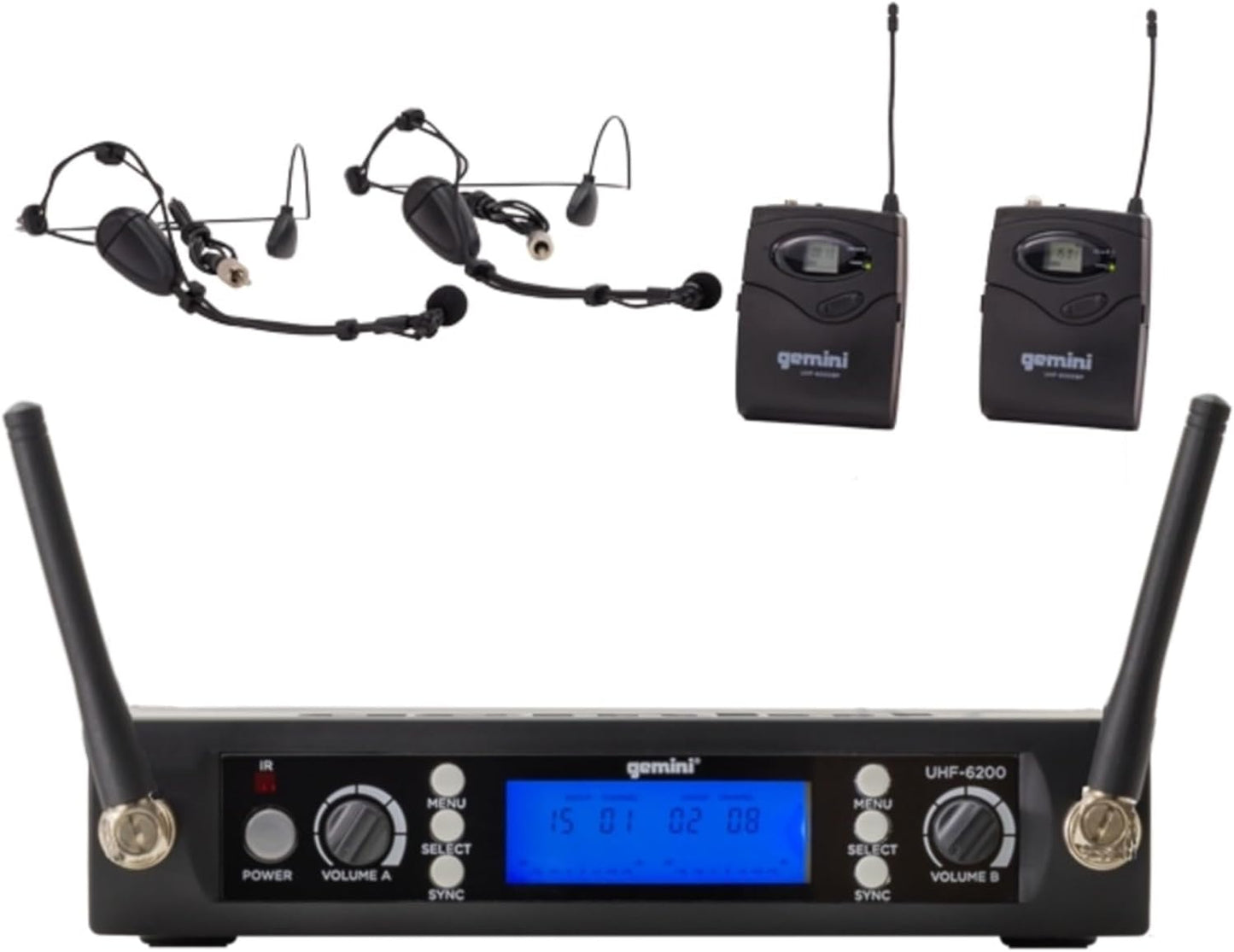 Gemini Auriculares duales UHF y sistema de micrófono inalámbrico La...