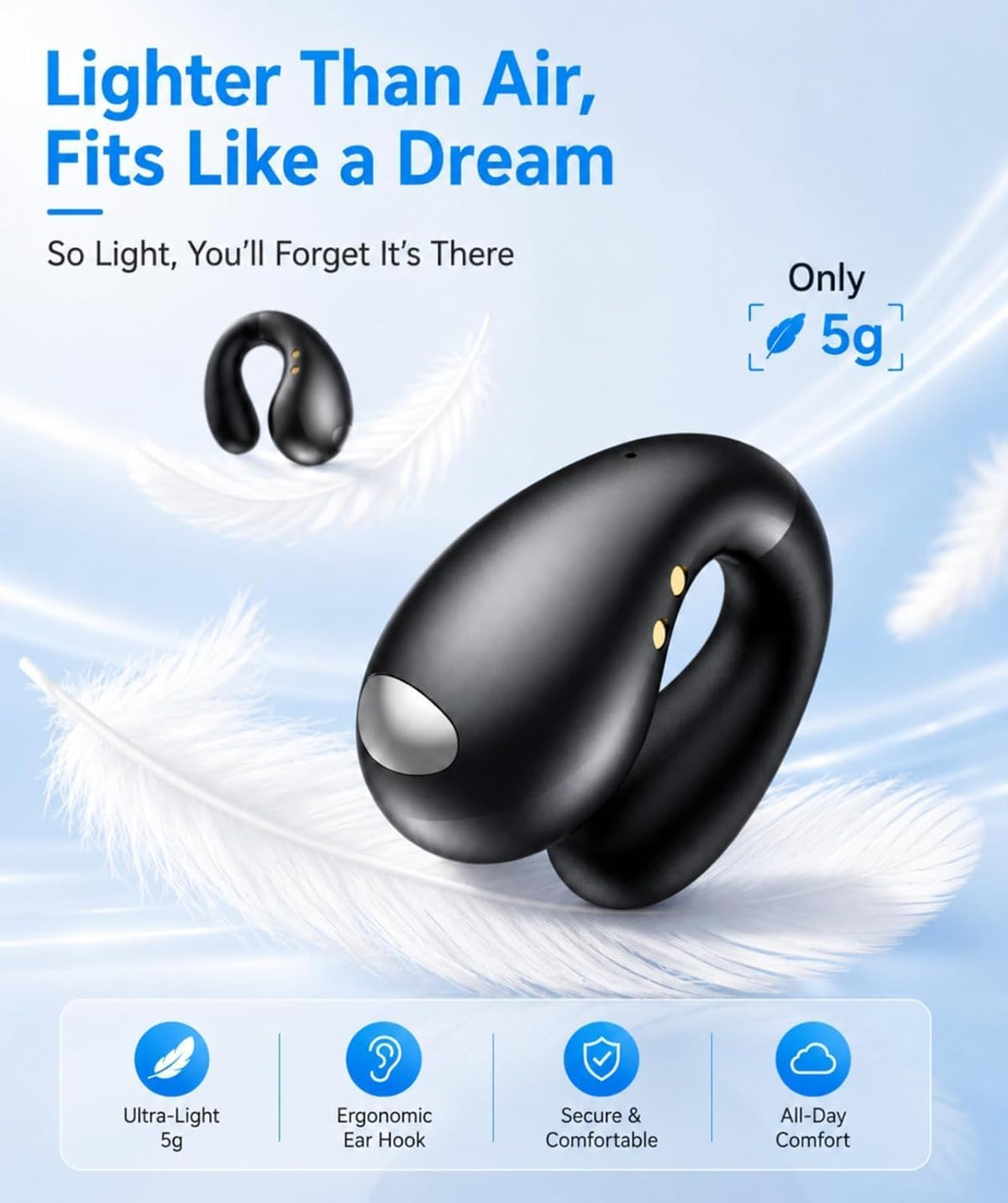 Boytond Auriculares ultra abiertos: cómodos auriculares de conducci...
