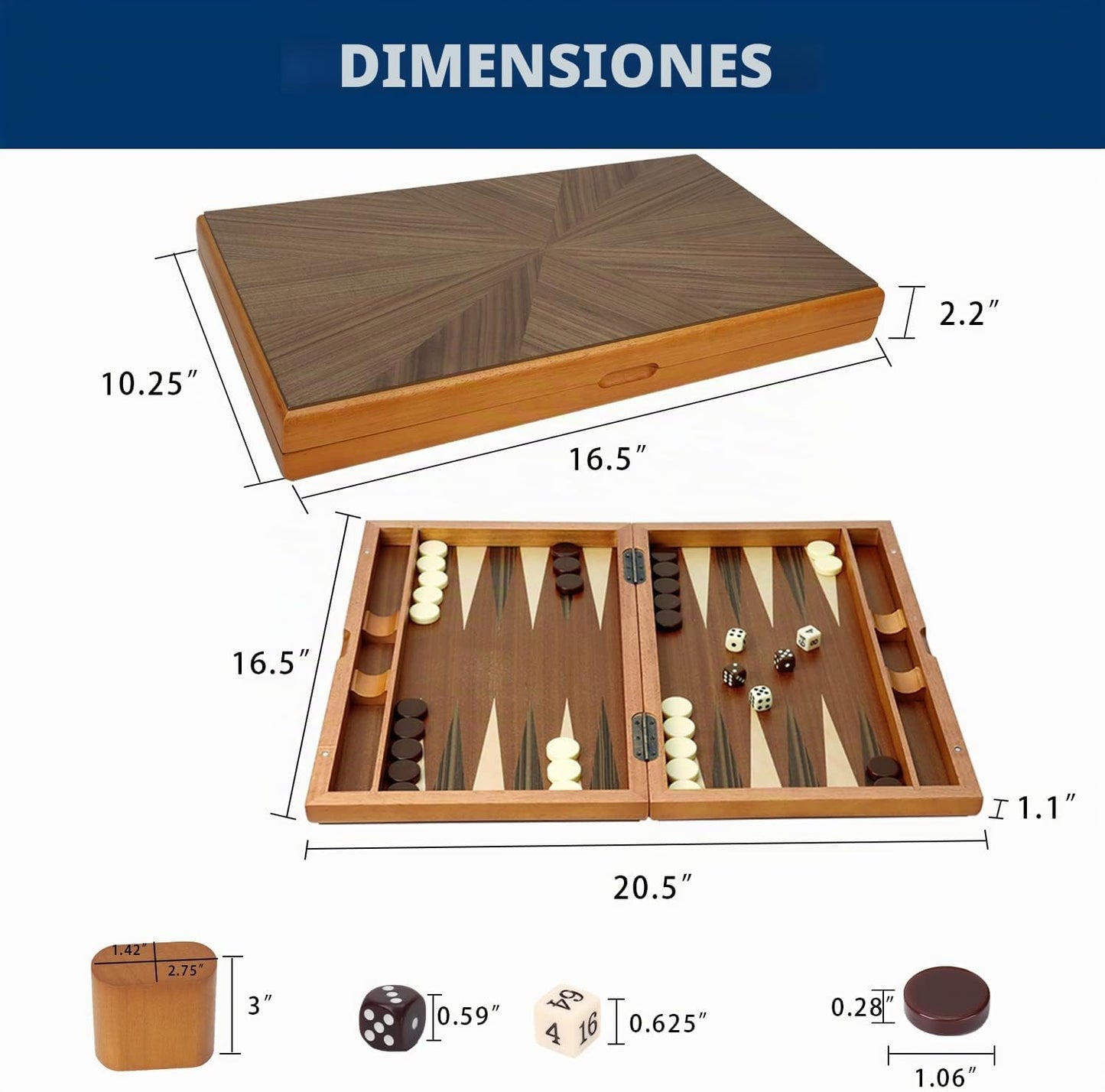 GSE - Juego de tablas de backgammon con incrustaciones de madera pr...