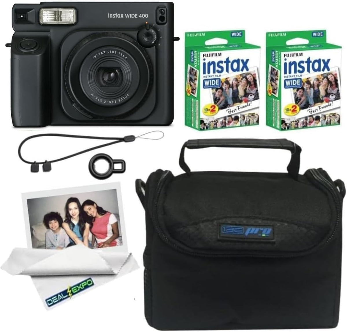 FUJIFILM Cámara de película instantánea Instax Wide 400 (negro + pe...