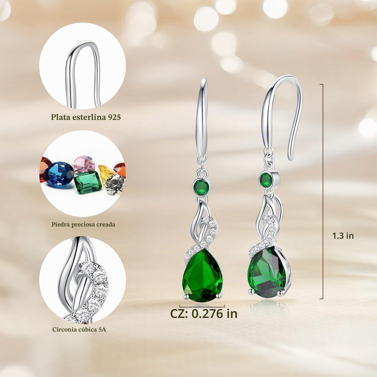 FANCIME Pendientes colgantes con piedra natal de pera para mujer de...