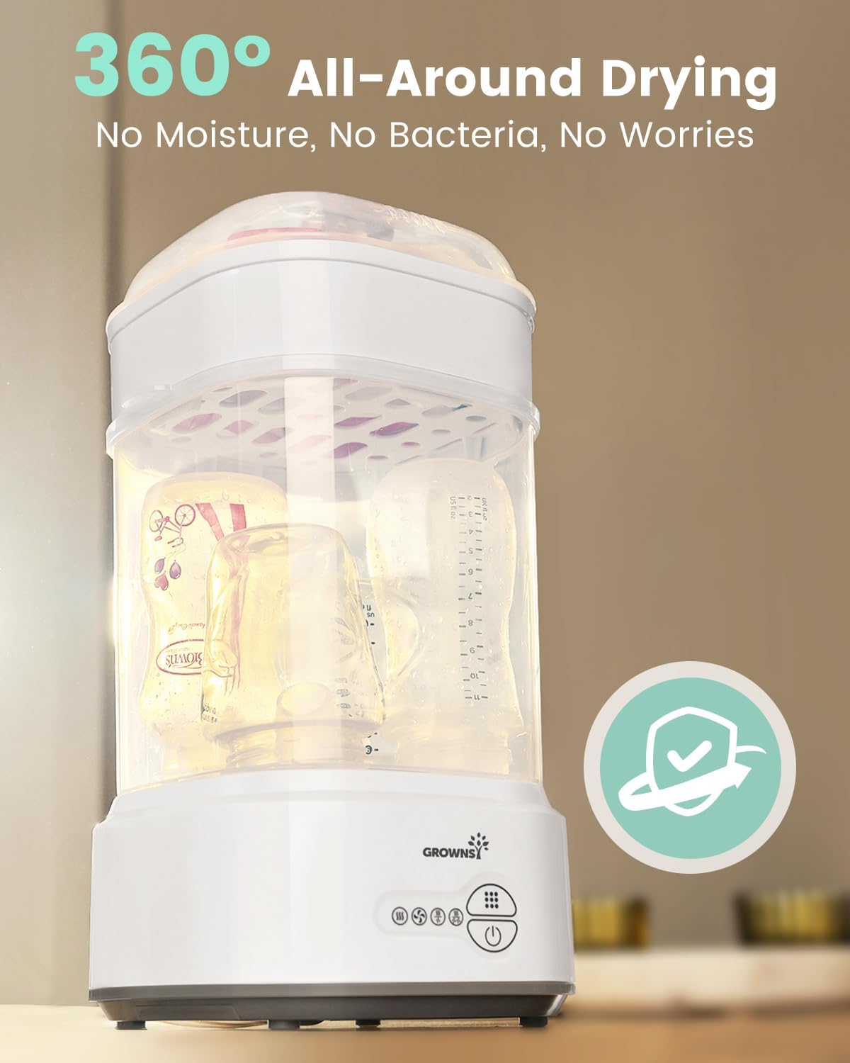 Grownsy Esterilizador y secador compacto para biberones con desinfe...
