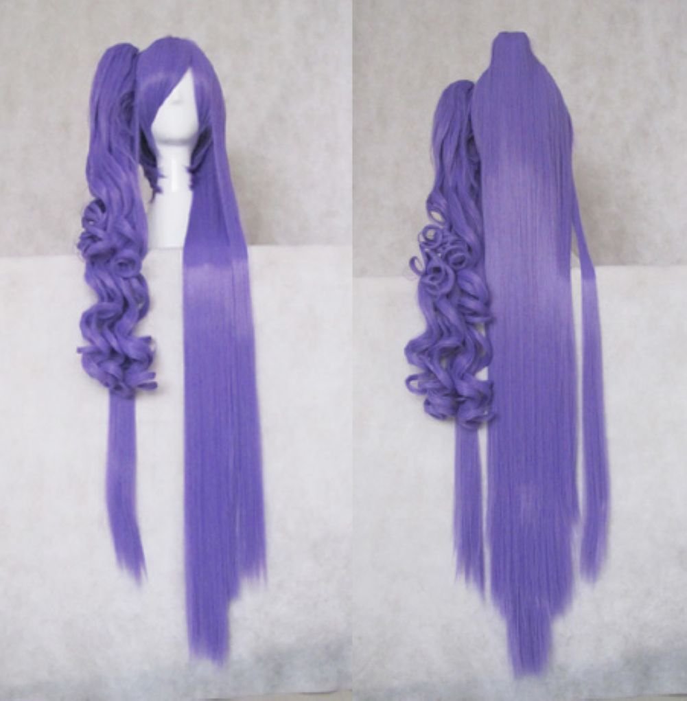 mzcurse Peluca de pelo largo para fiesta de cosplay morado+2 colas...