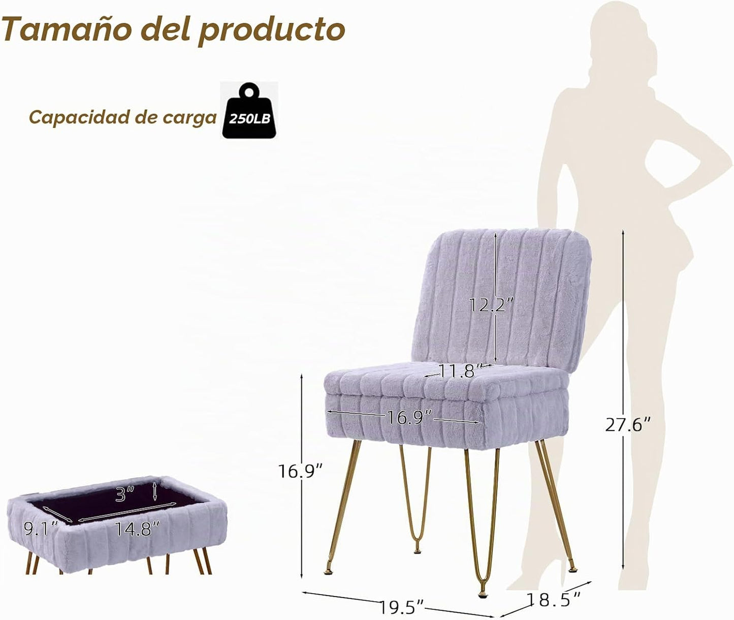 Manyday Silla de tocador con almacenamiento, cómoda otomana con res...