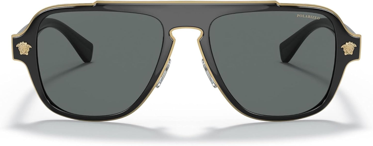 Versace - Gafas de sol para hombre, marco negro, lentes grises oscu...