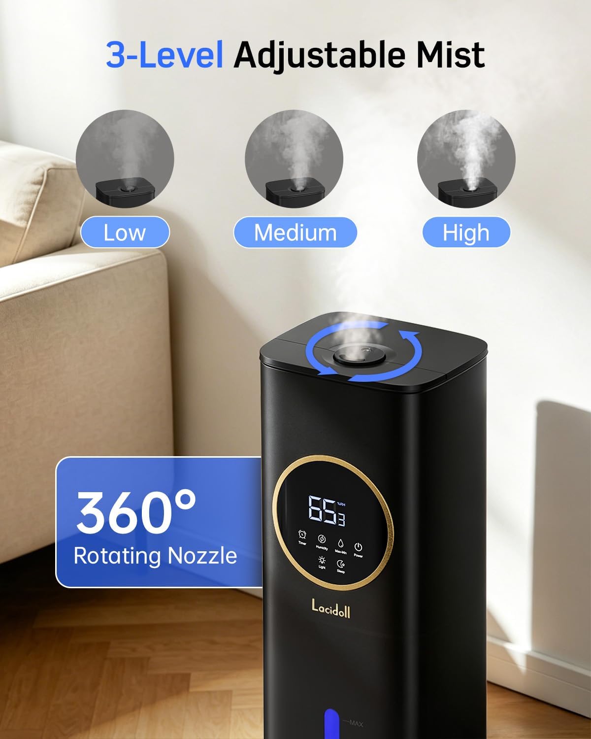 LACIDOLL Humidificadores para dormitorio de 500 pies cuadrados | Lu...