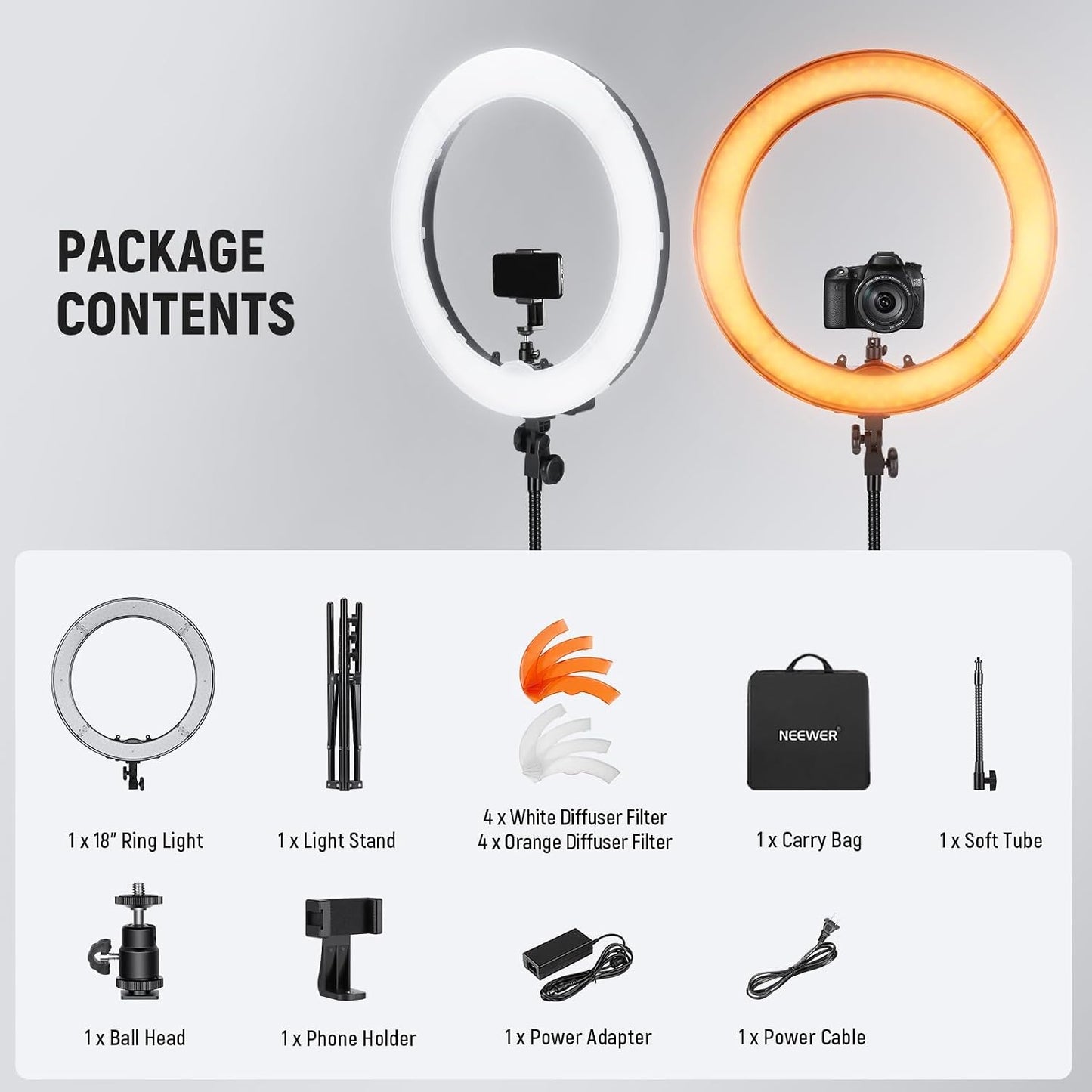 NEEWER Luz de anillo de 18 pulgadas con soporte de trípode, luz de...