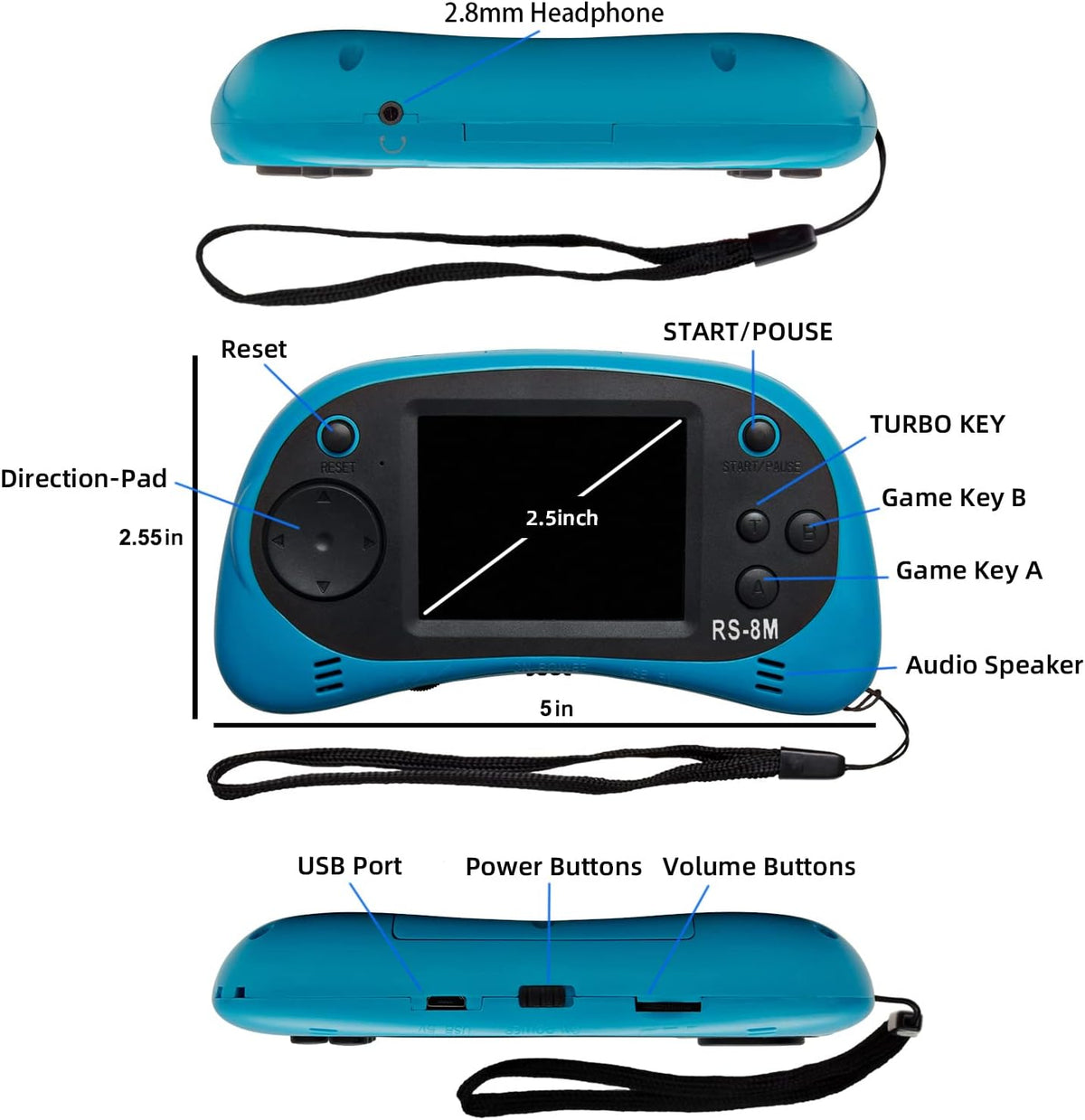 EASEGMER Juegos electrónicos portátiles de 16 bits para niños con 2...