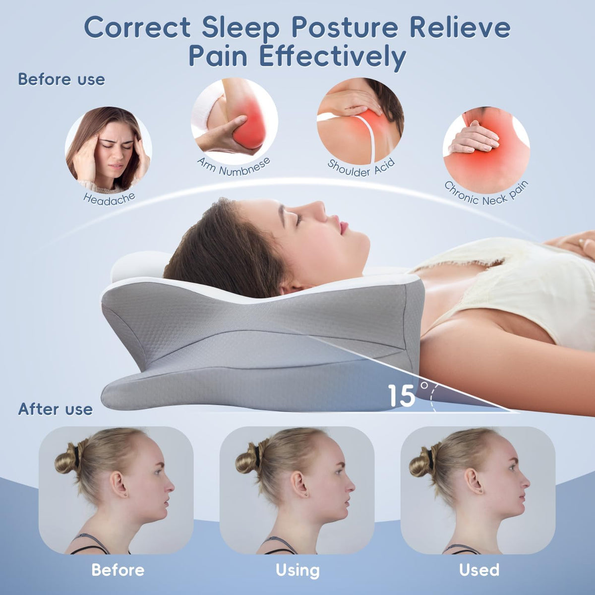 CosBed Almohada cervical para el cuello, almohada de espuma viscoel...