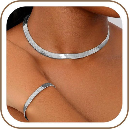 Nojess Juego de 2 collares y pulseras de cadena de serpiente para m...