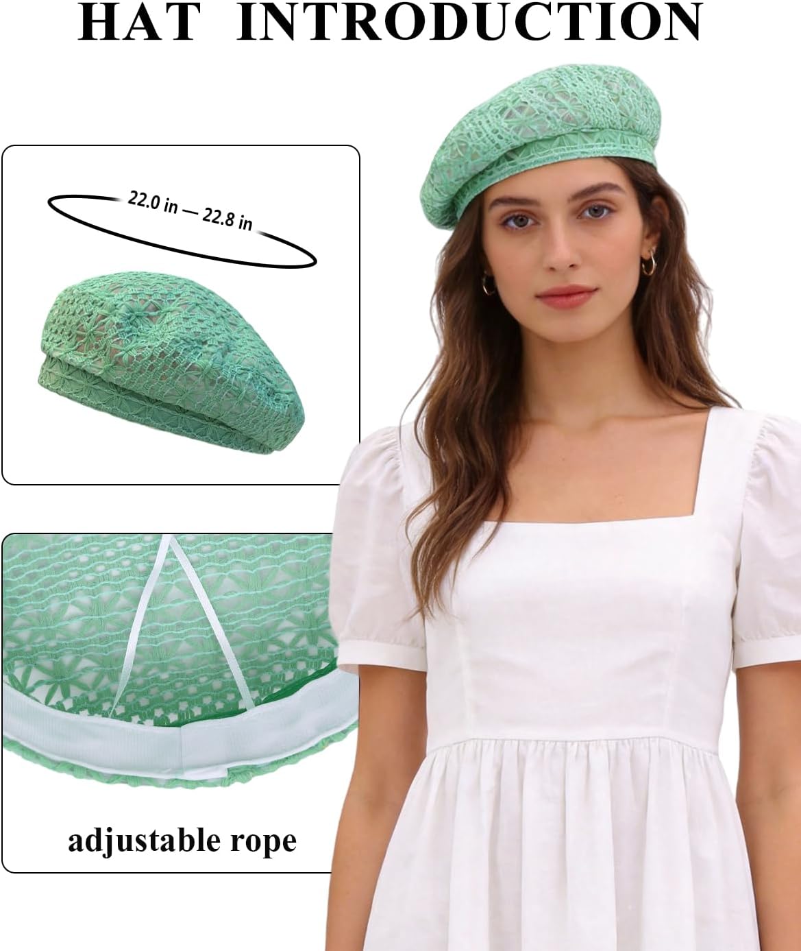 MOSSTYUS Boina ligera de encaje para mujer, diseño floral, transpir...