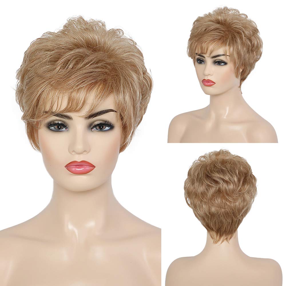 EMMOR Pelucas de Cabello Humano Rubio Corto para Mujeres Mezcladas...