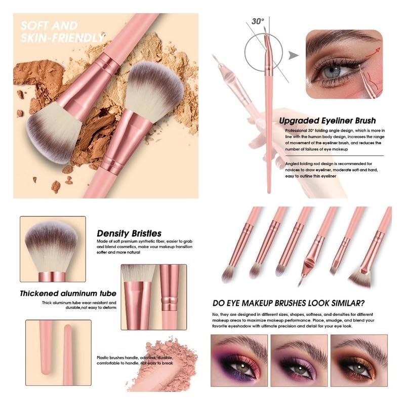 KUORYZAL Set de brochas de maquillaje rosa profesional de 56 piezas...