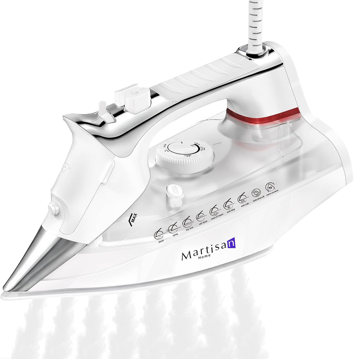 Martisan Plancha de vapor para ropa, 1800 W, suela de nano cerámica...