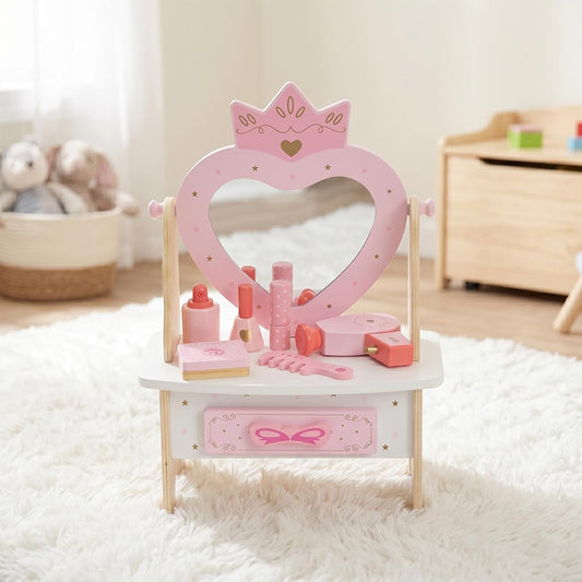 Juego de tocador de madera para niños, juguetes de mesa de tocador...
