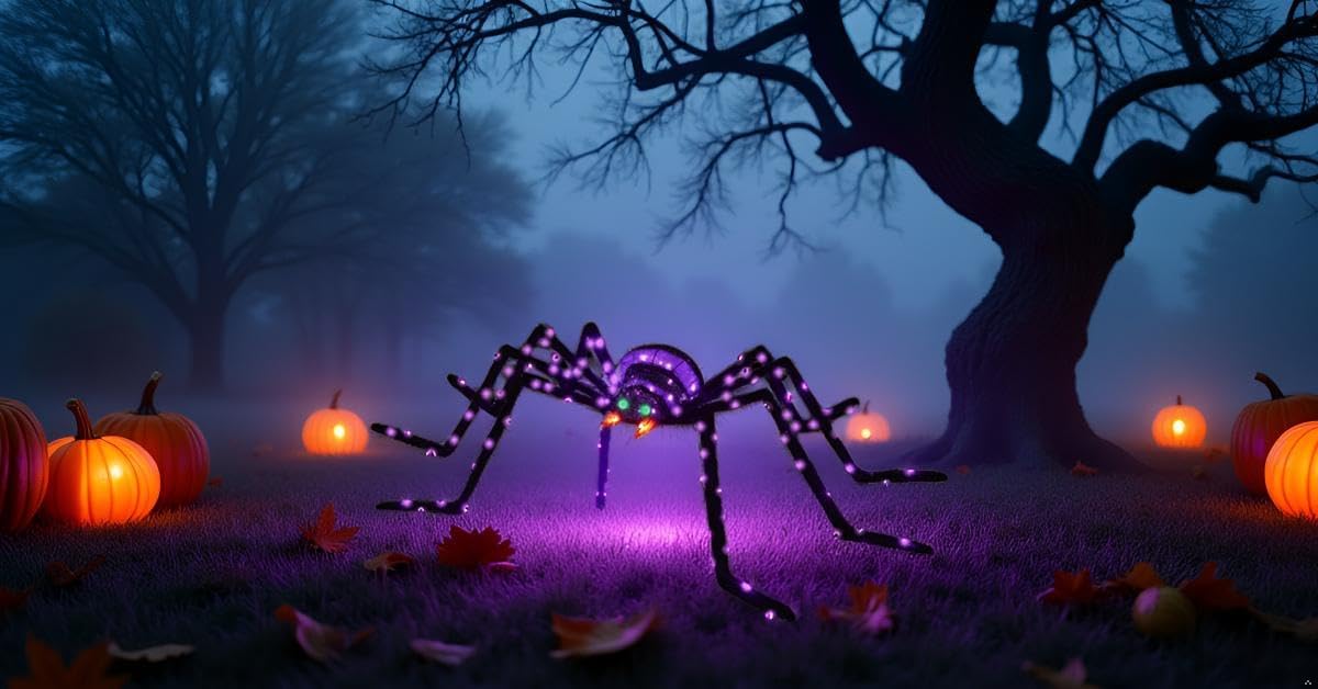 Araña gigante de 6.8 pies, decoración de Halloween para exteriores,...
