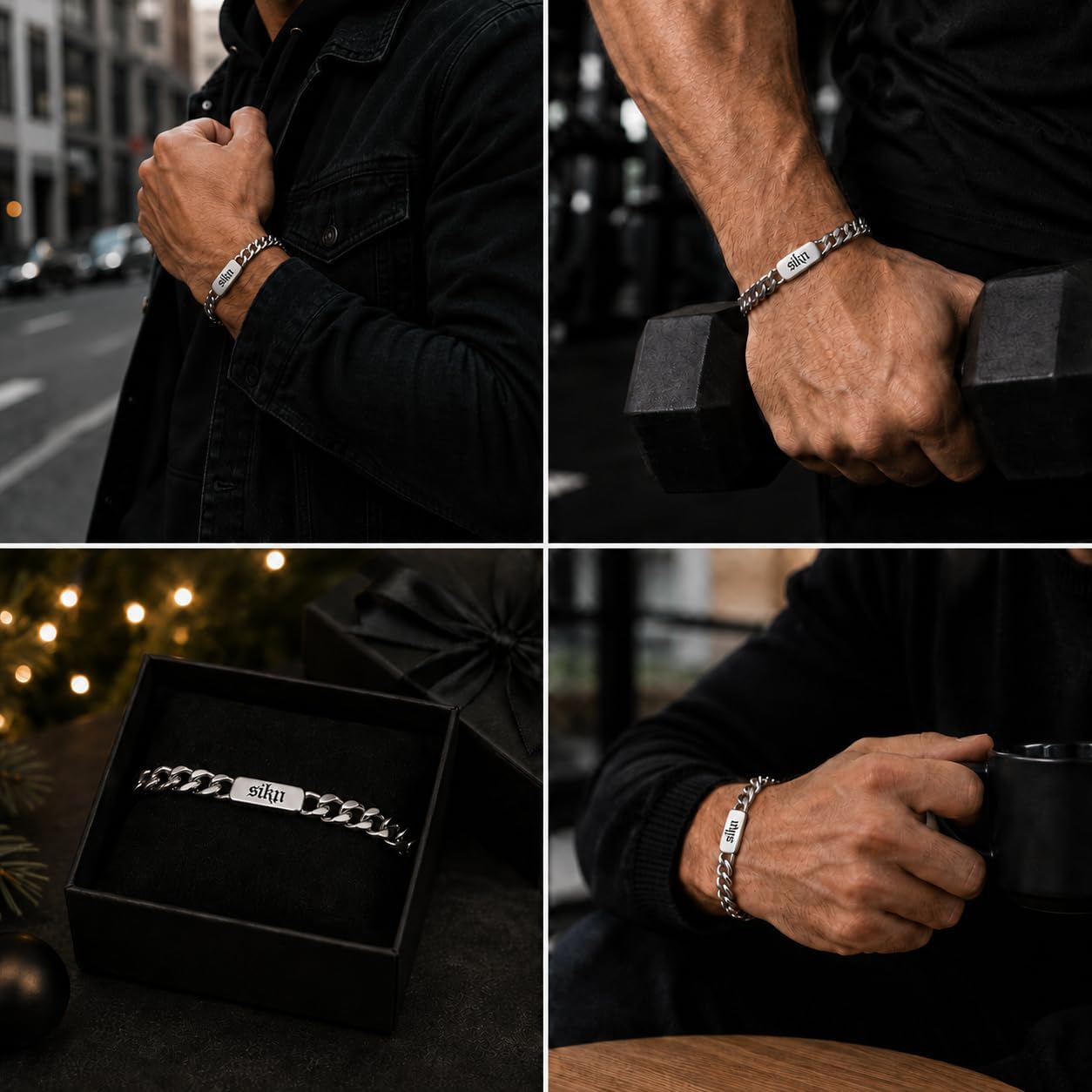 sikn Pulsera inspiradora de eslabones cubanos de acero inoxidable p...