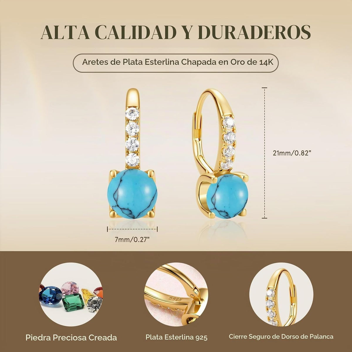 FANCIME Pendientes colgantes de plata de ley chapada en oro de 14 q...