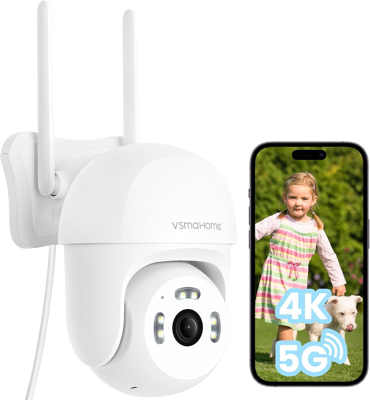 Cámara de seguridad 4K para exteriores, cámara enchufable de 360 PT...