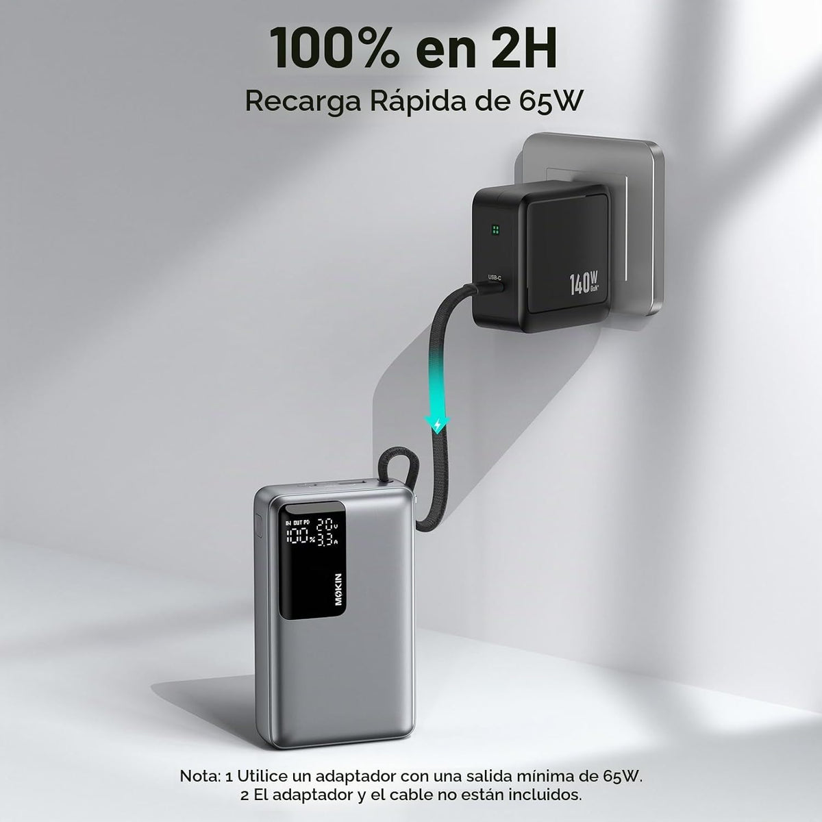 MOKiN Cargador portátil de 65 W, banco de energía de carga rápida d...