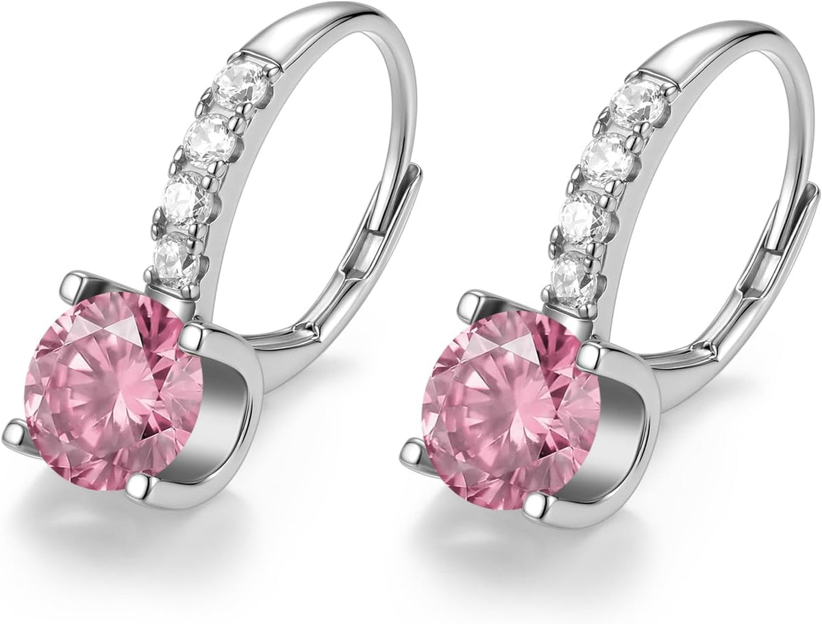 FANCIME Pendientes colgantes con piedra natal para mujer de plata d...