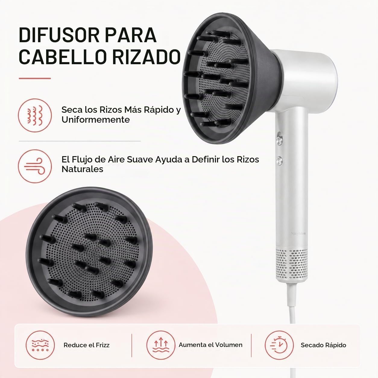 Nixyldon Secador de pelo iónico de alta velocidad con difusor, moto...