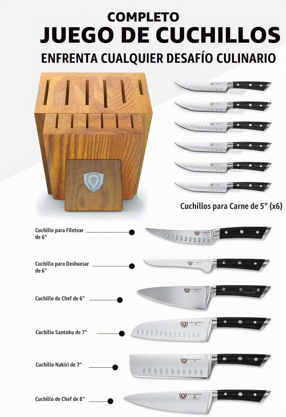 Dalstrong Juego de bloques de cuchillos Elite de 12 piezas, acero a...