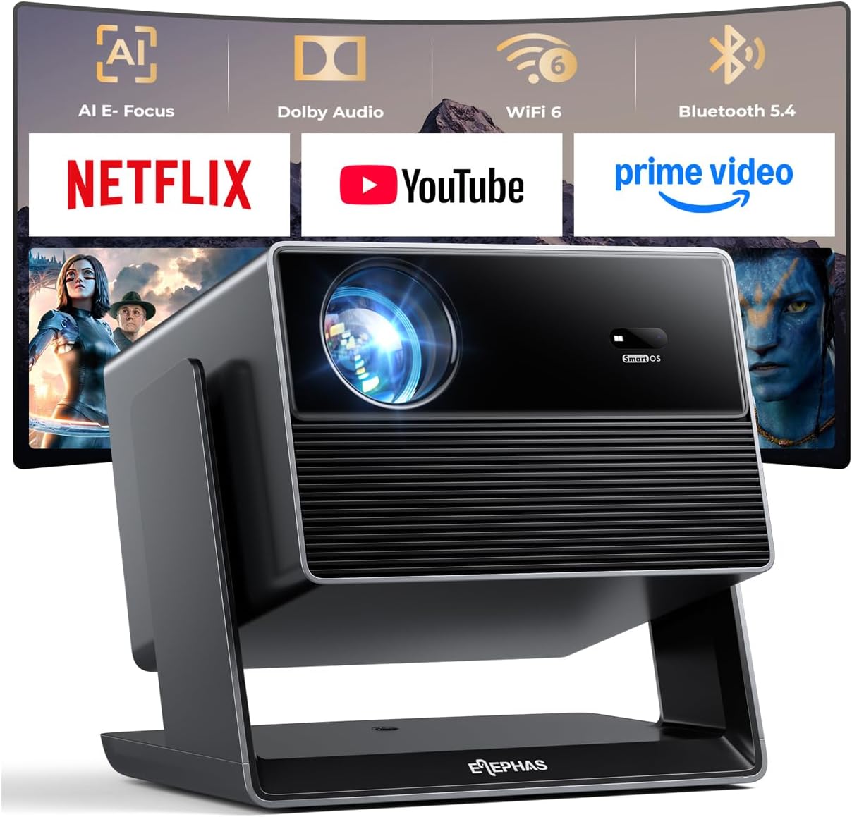 ELEPHAS Proyector inteligente 4K con WiFi y Bluetooth, compatible c...
