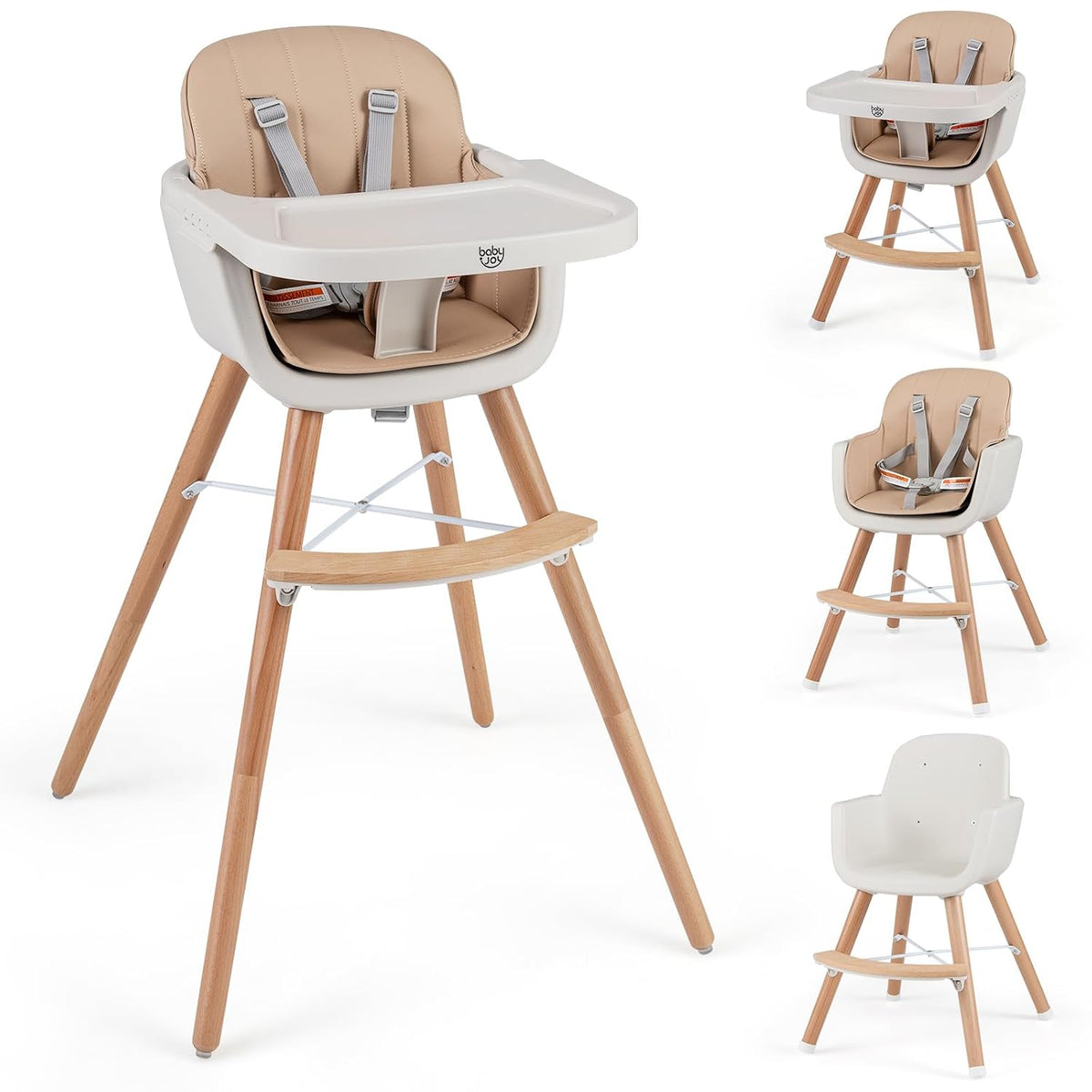 BABY JOY Silla alta para bebé, trona convertible 3 en 1 de madera p...
