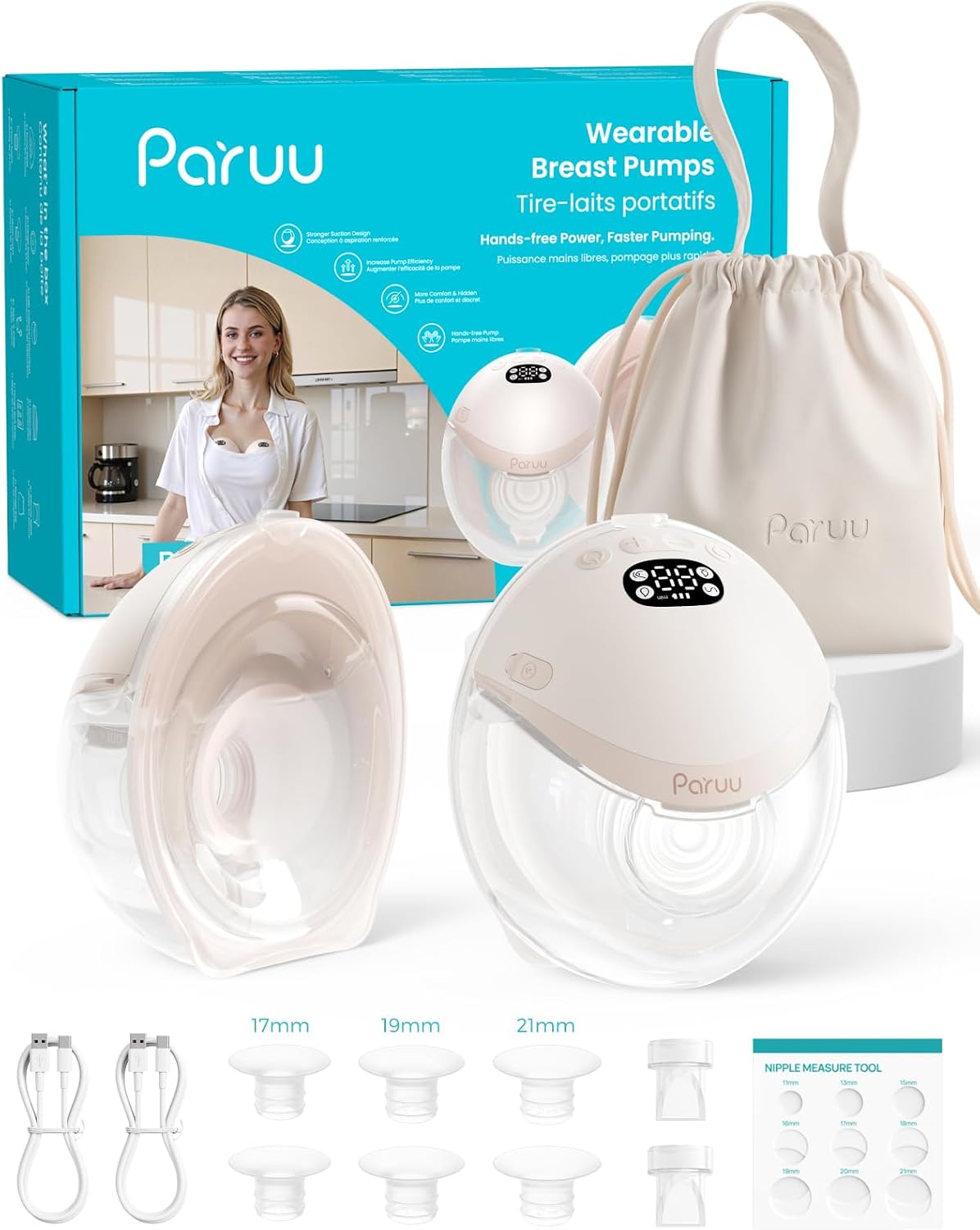 Paruu P21 Extractor de leche portátil con diseño de brida de boca d...
