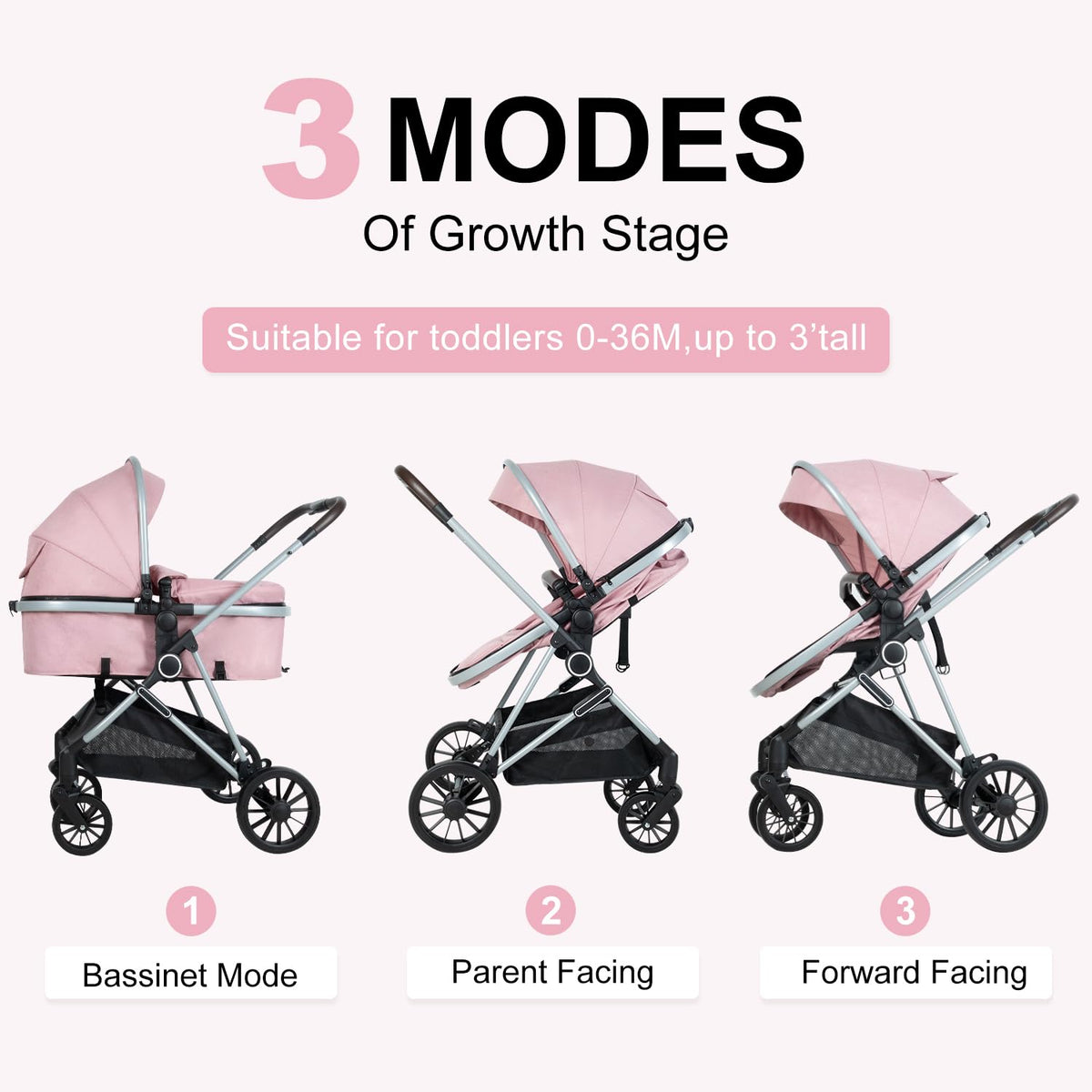 Cochecito de bebé 2 en 1 con modo moisés \u2013 Cochecito plegable...