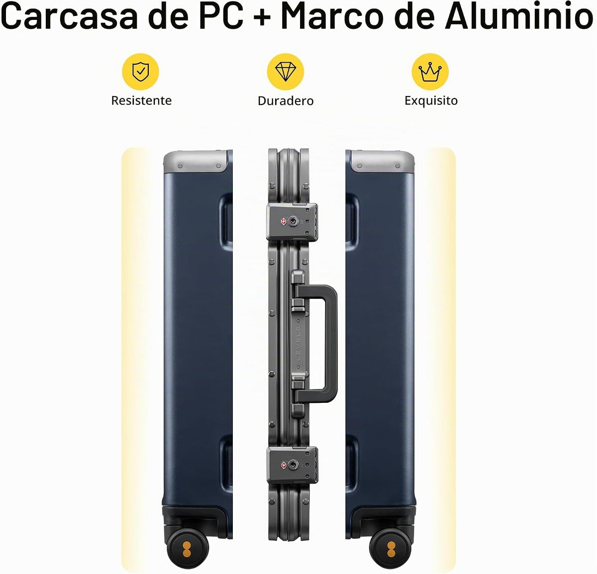 LEVEL8 Equipaje sin cremallera con marco de aluminio, maleta de car...