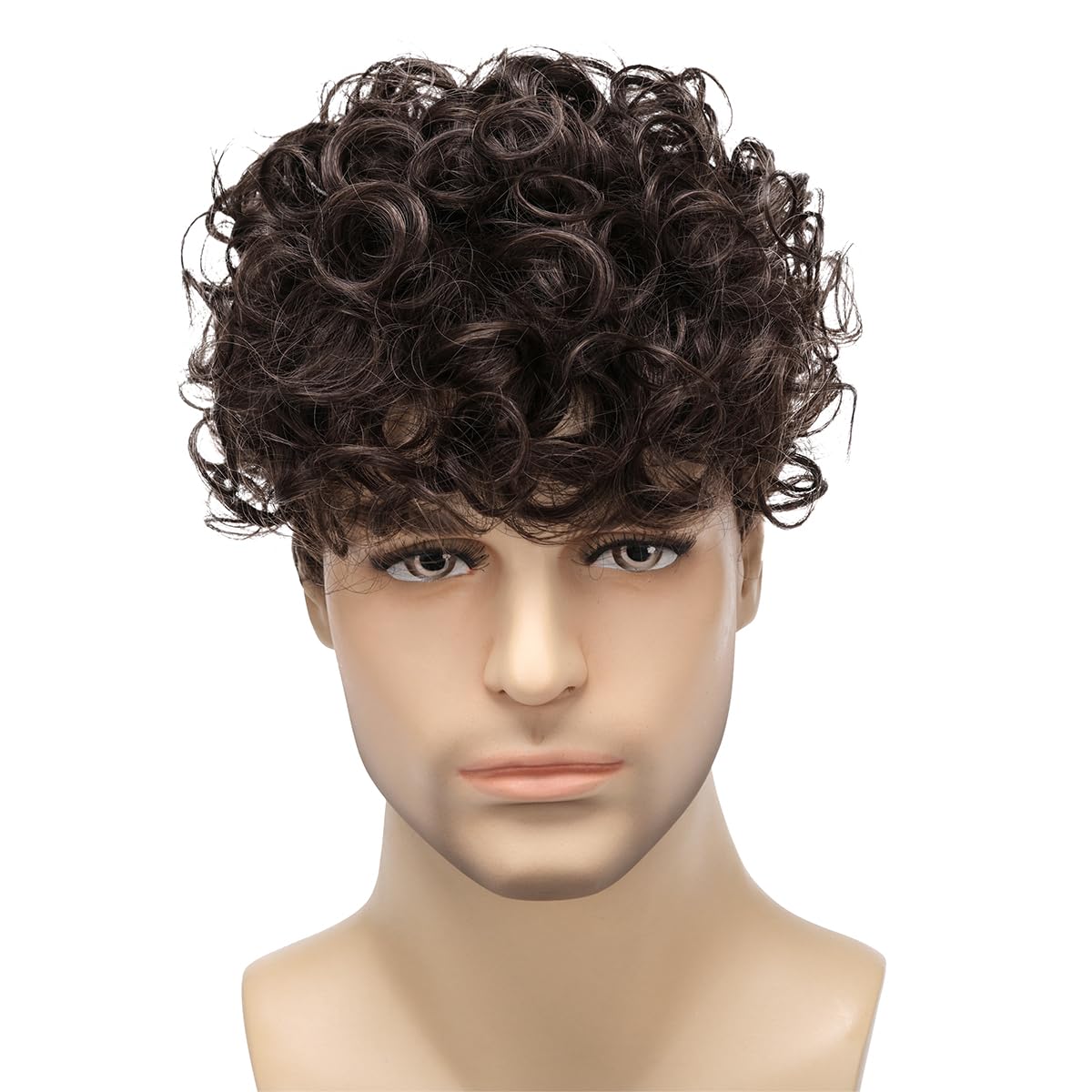 Daiaces Pelucas rizadas para hombre, peluca corta de color marrón,...