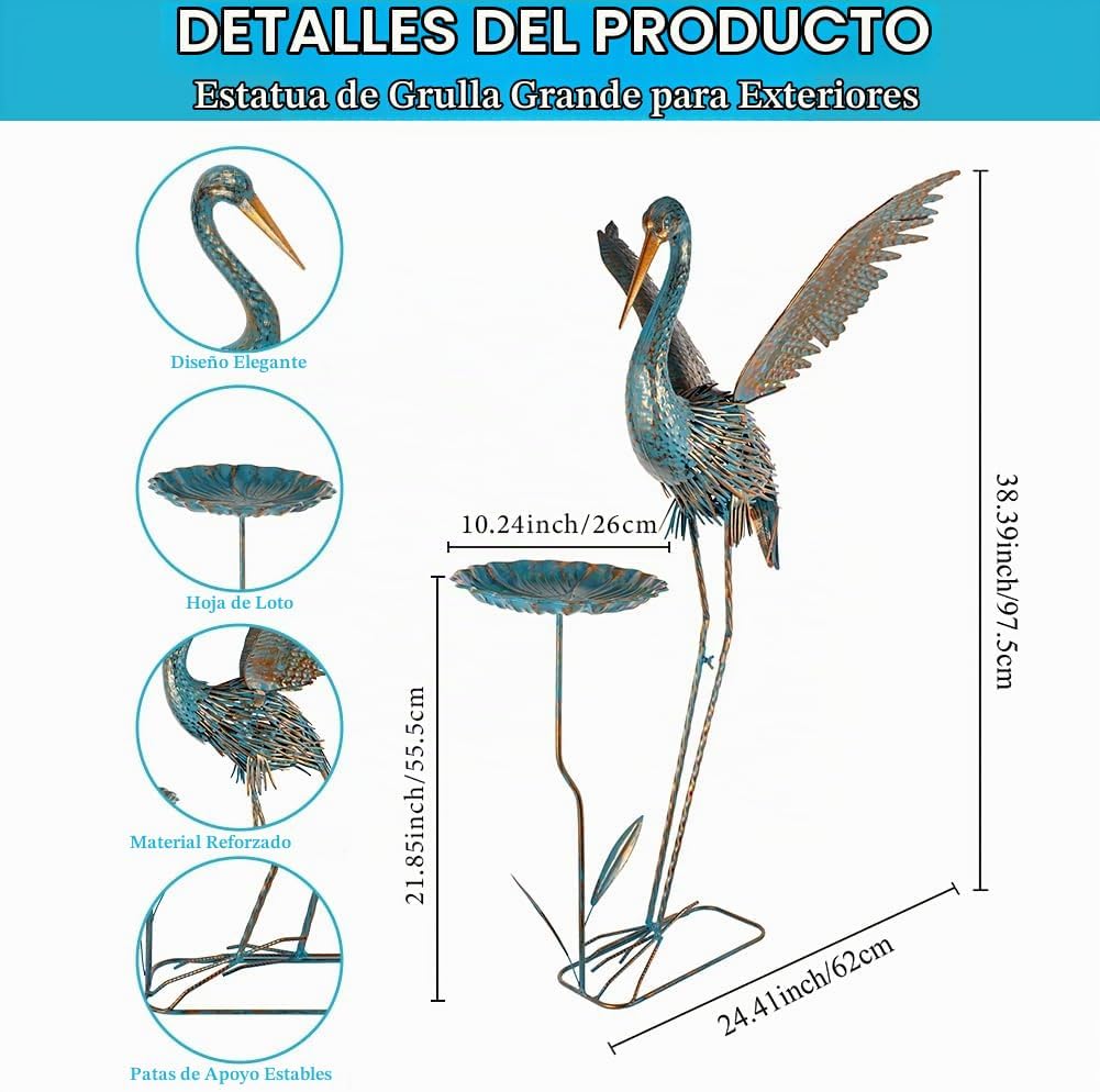 giole Estatuas de garza para exteriores con bandeja de hojas, estat...